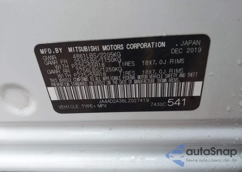 2020 Mitsubishi Outlander Es 2.4 from USA, damaged, VIN JA4AD2A36LZ027419